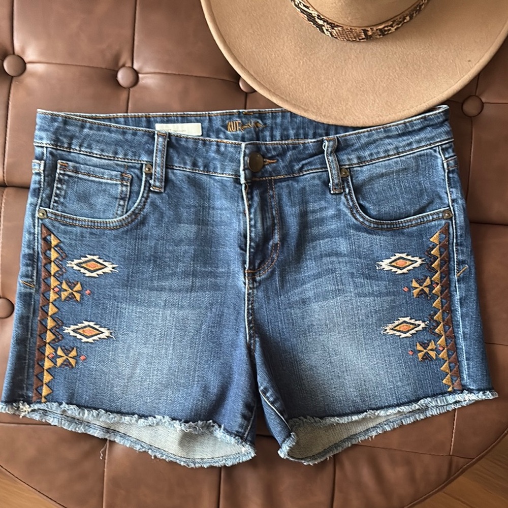Kut from the Kloth Giget Frey Tribal Embroidered Denim Shorts